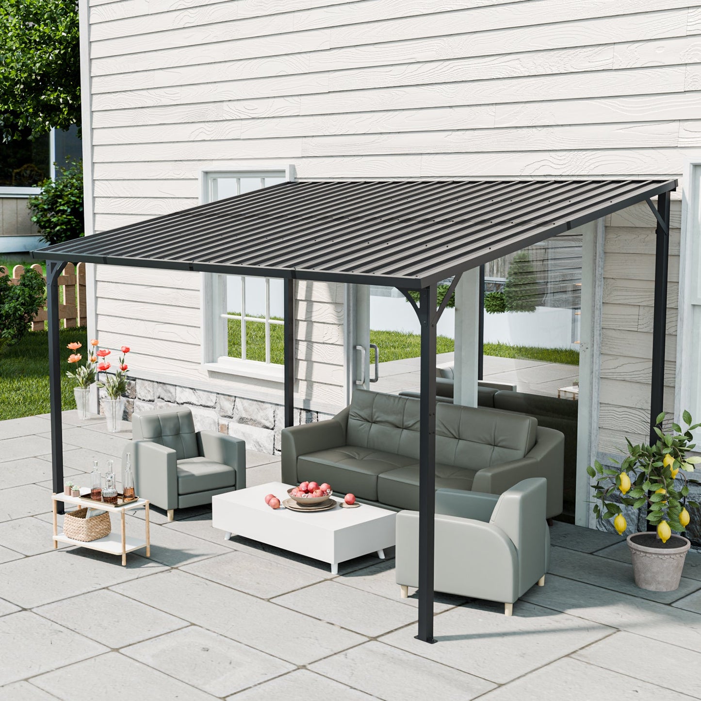 Outdoor 12X8 Galvanized Steel Pergola and Canopy