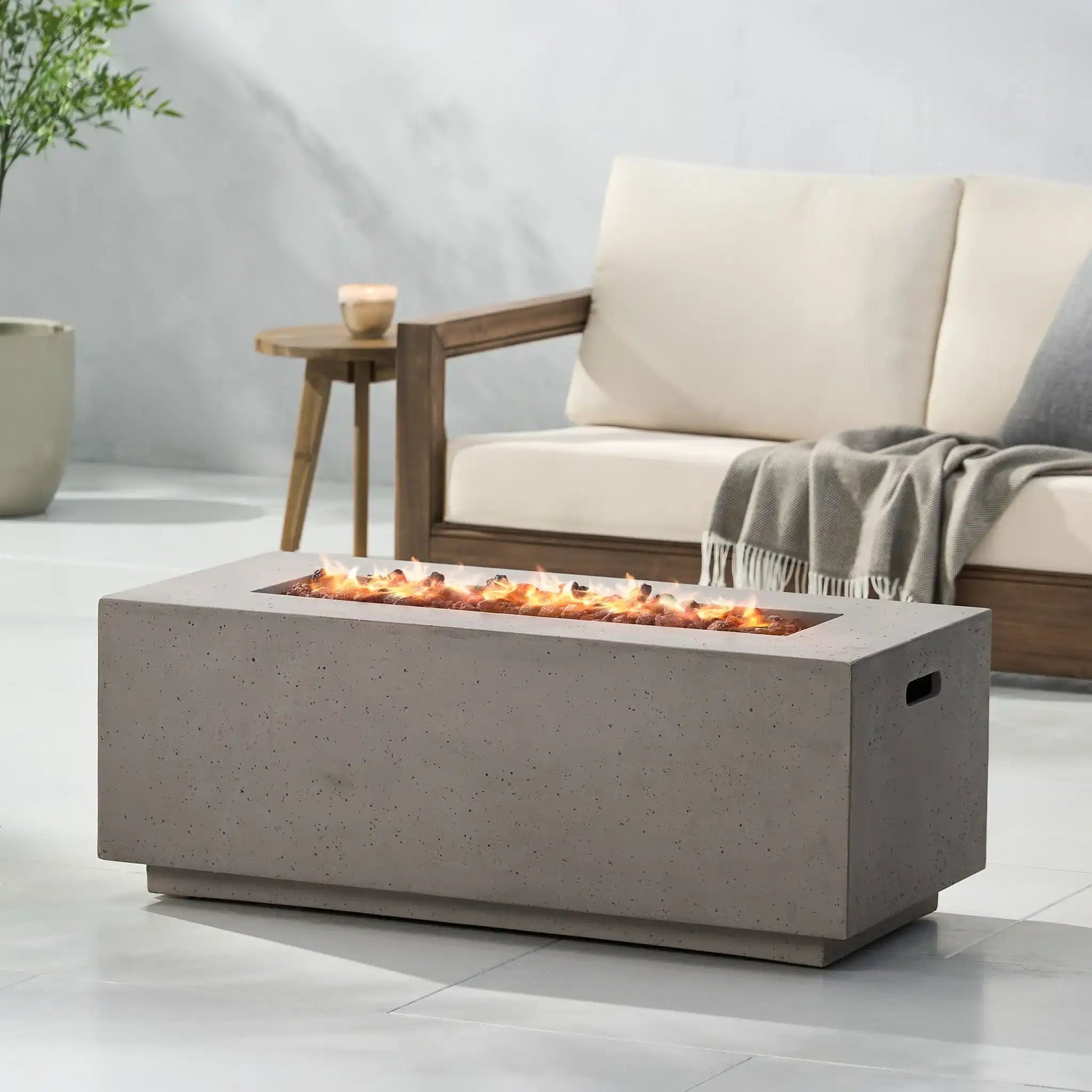 Contemporary outdoor 40,000 Btu propane fire pit in concrete with flames by HouseOfZazla on Tampa Home & Garden Store