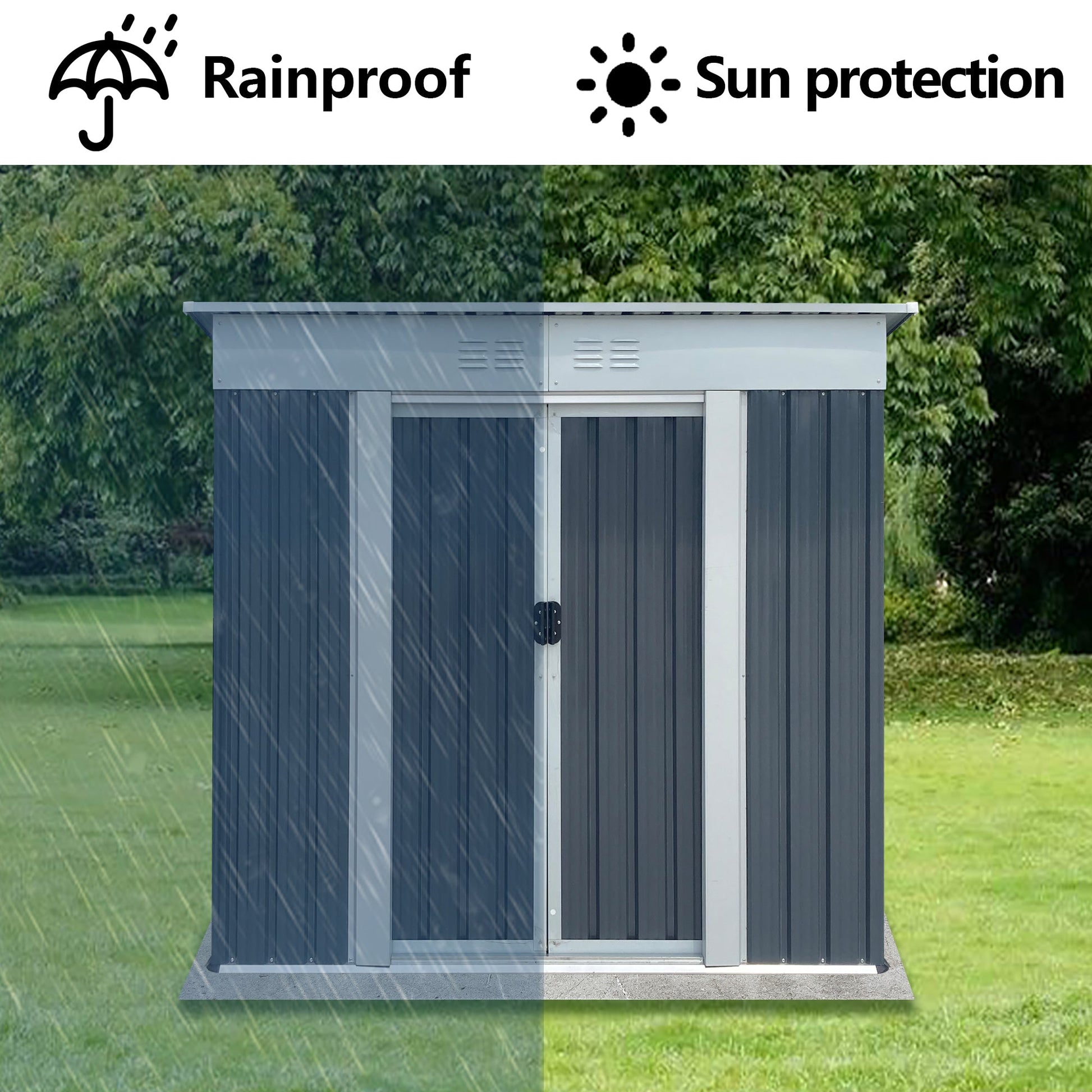 Outdoor storage shed 6ft x 4ft pent roof by HouseOfZazla, gray metal panels on Tampa Home & Garden Store
