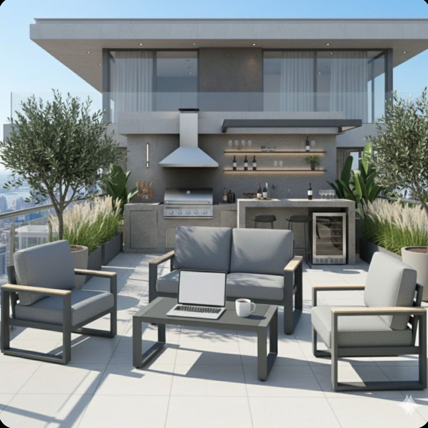 Modern Outdoor Sofa Set with the Coffee Table