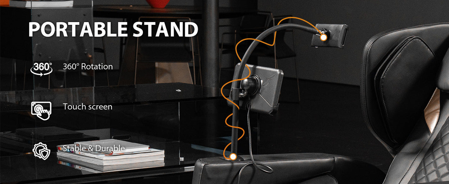 Portable stand with 360° rotation and touch screen on a black massage chair by HouseOfZazla on Tampa Home & Garden Store