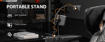 Portable stand with 360° rotation and touch screen on a black massage chair by HouseOfZazla on Tampa Home & Garden Store