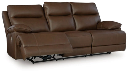 Vonryan power reclining sofa with adj headrest in tobacco brown leather, 3-seat on Tampa Home & Garden Store