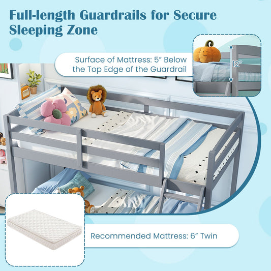 Twin Over Full Bunk Bed Low Floor Bunk Bed Frame - Tampa Home & Garden Store