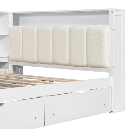 Platform Bed with Storage Shelves, Drawers, LED