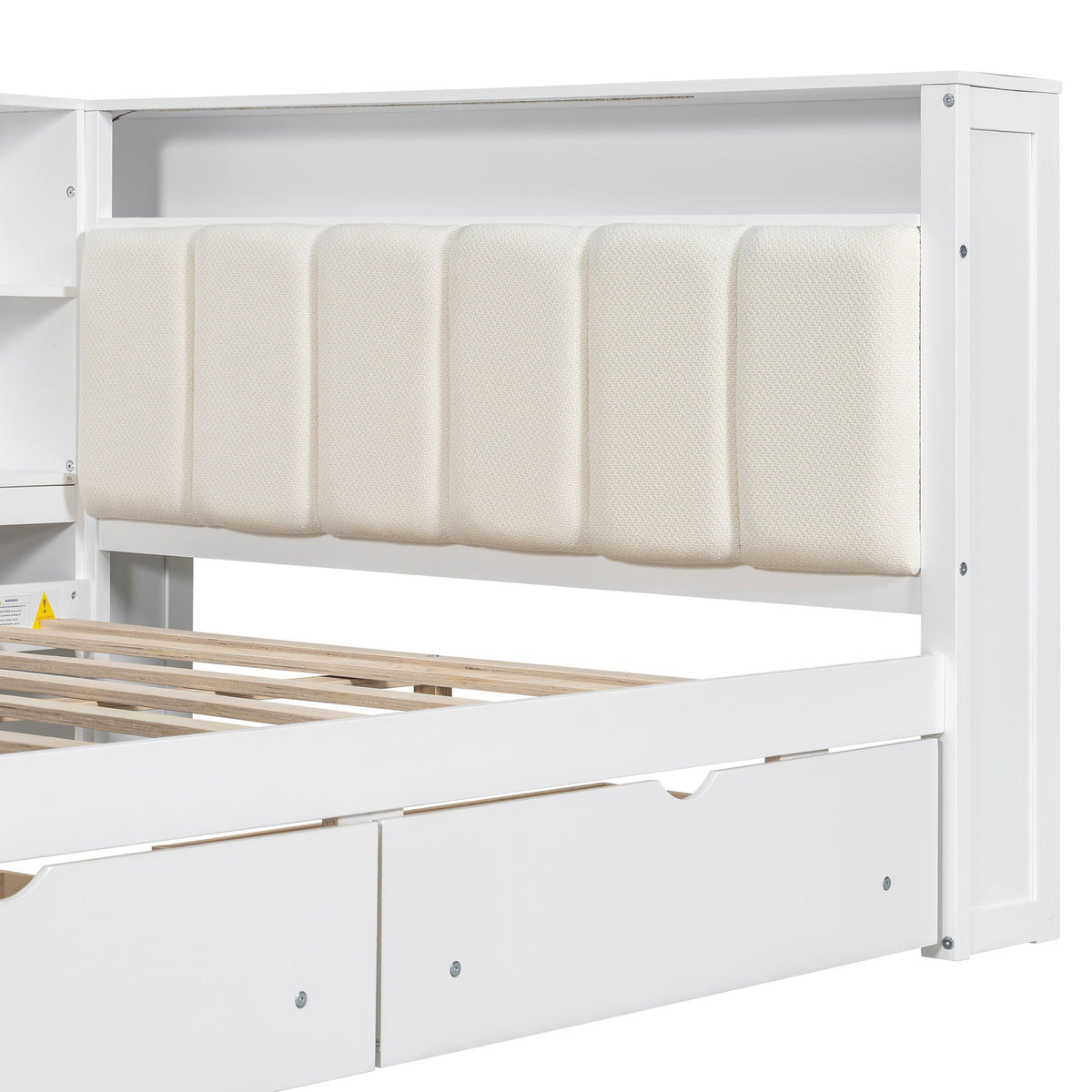 Platform bed with storage drawers and shelves white frame with slatted base on Tampa Home & Garden Store