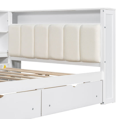 Platform bed with storage drawers and shelves white frame with slatted base on Tampa Home & Garden Store