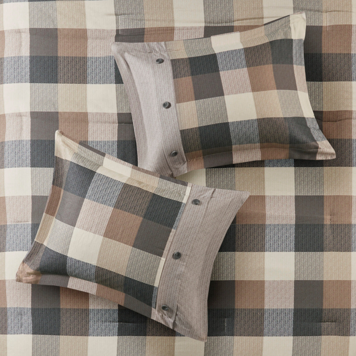 7 Piece Herringbone Comforter Set Neutral Queen by HouseOfZazla in neutral plaid bedding on Tampa Home & Garden Store