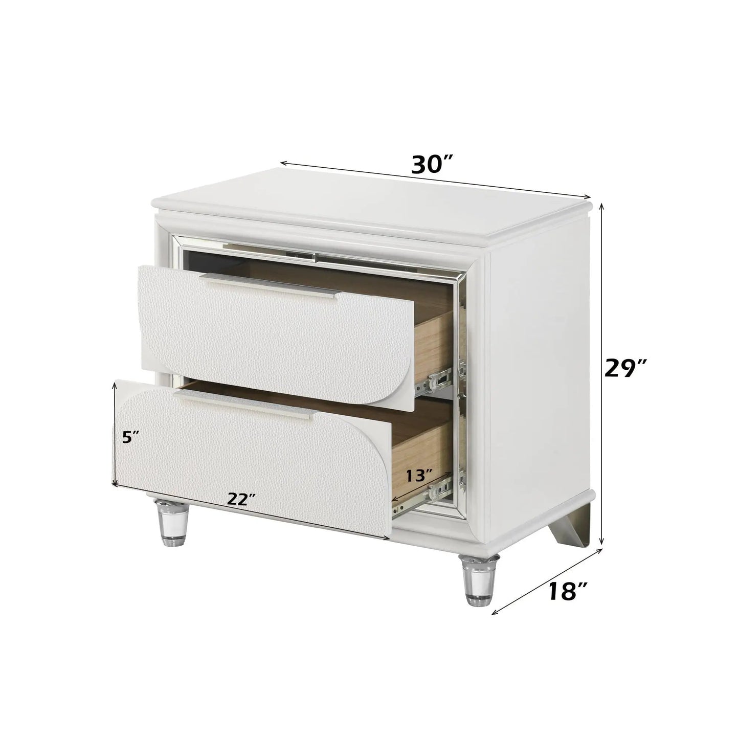 Tarian Pearl White Nightstand with Drawers
