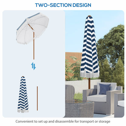 Outsunny 7x7 ft outdoor patio umbrella tilt vent, white/navy striped canopy, 2 shown on Tampa Home & Garden Store
