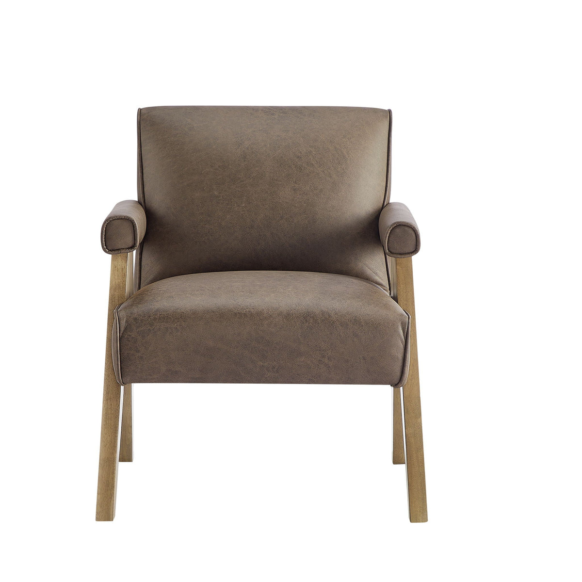 Nessi Arm Chair with Wood A-Frame brown distressed faux leather, wood legs HouseOfZazla on Tampa Home & Garden Store