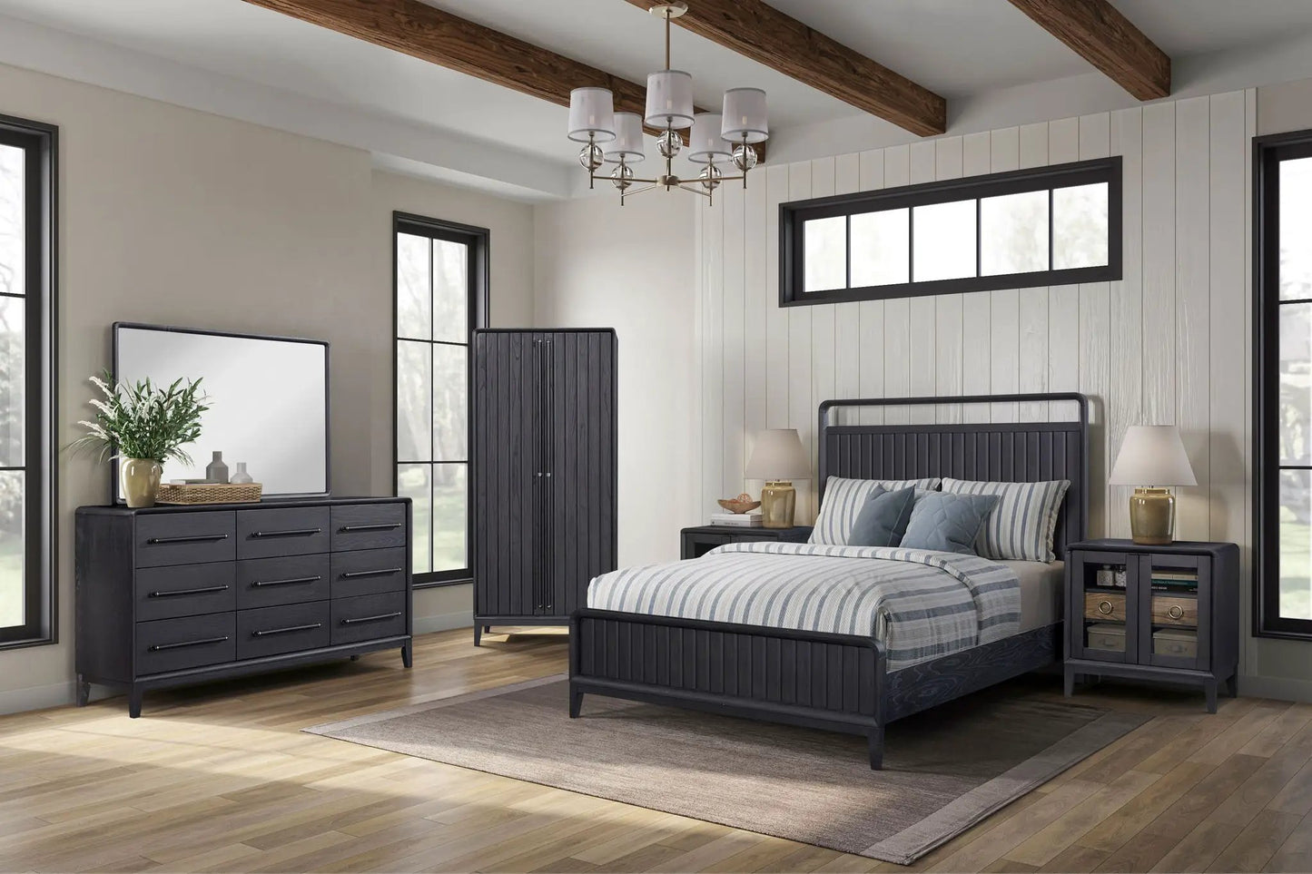 Design Open Panel Bed in charcoal wood with slatted headboard by Unique Piece Furniture on Tampa Home & Garden Store