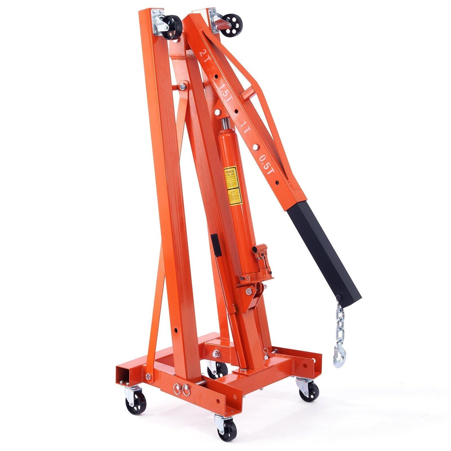 Engine hoist by HouseOfZazla, orange 2-ton foldable with lever and wheeled base on Tampa Home & Garden Store