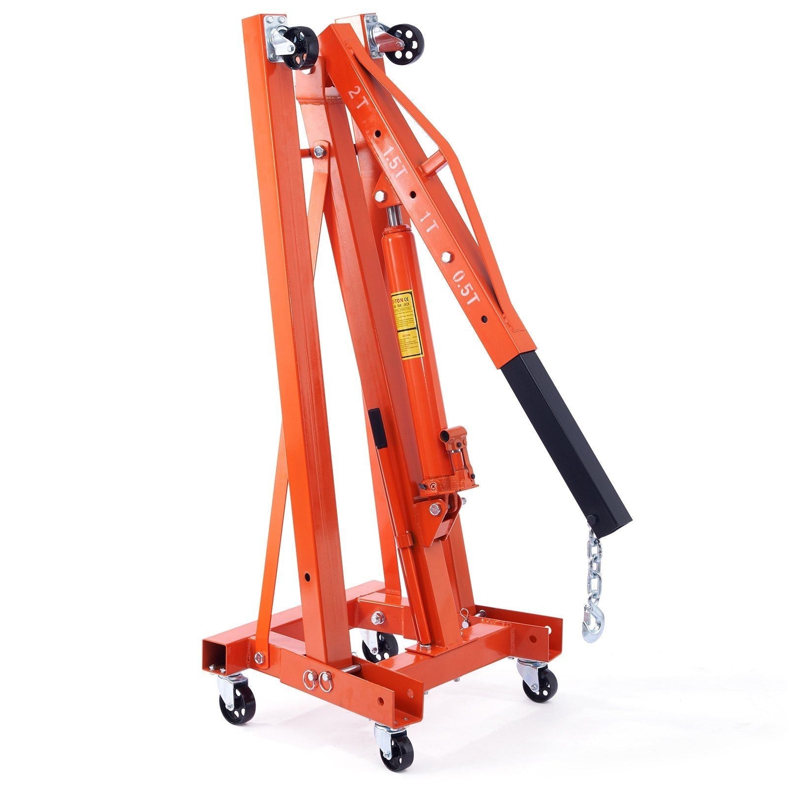 Engine hoist by HouseOfZazla, orange 2-ton foldable with lever and wheeled base on Tampa Home & Garden Store