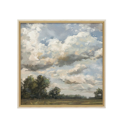 Large square countryside canvas wall art in multicolor hues framed in gold HouseOfZazla on Tampa Home & Garden Store