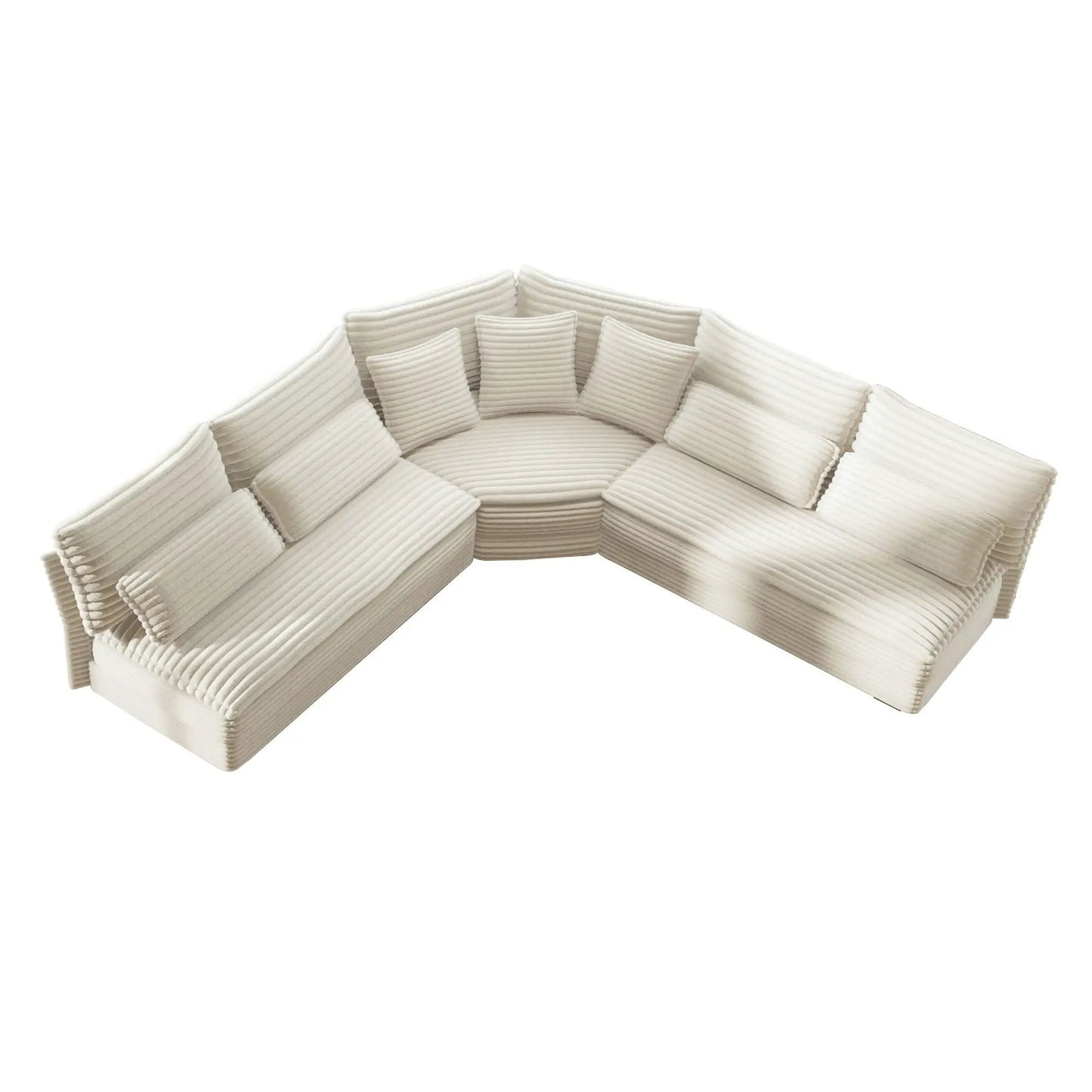 5-Seater L-shaped sectional sofa with curved corner in cream ribbed fabric, 7 pillows Unique Piece Furniture on Tampa Home & Garden Store