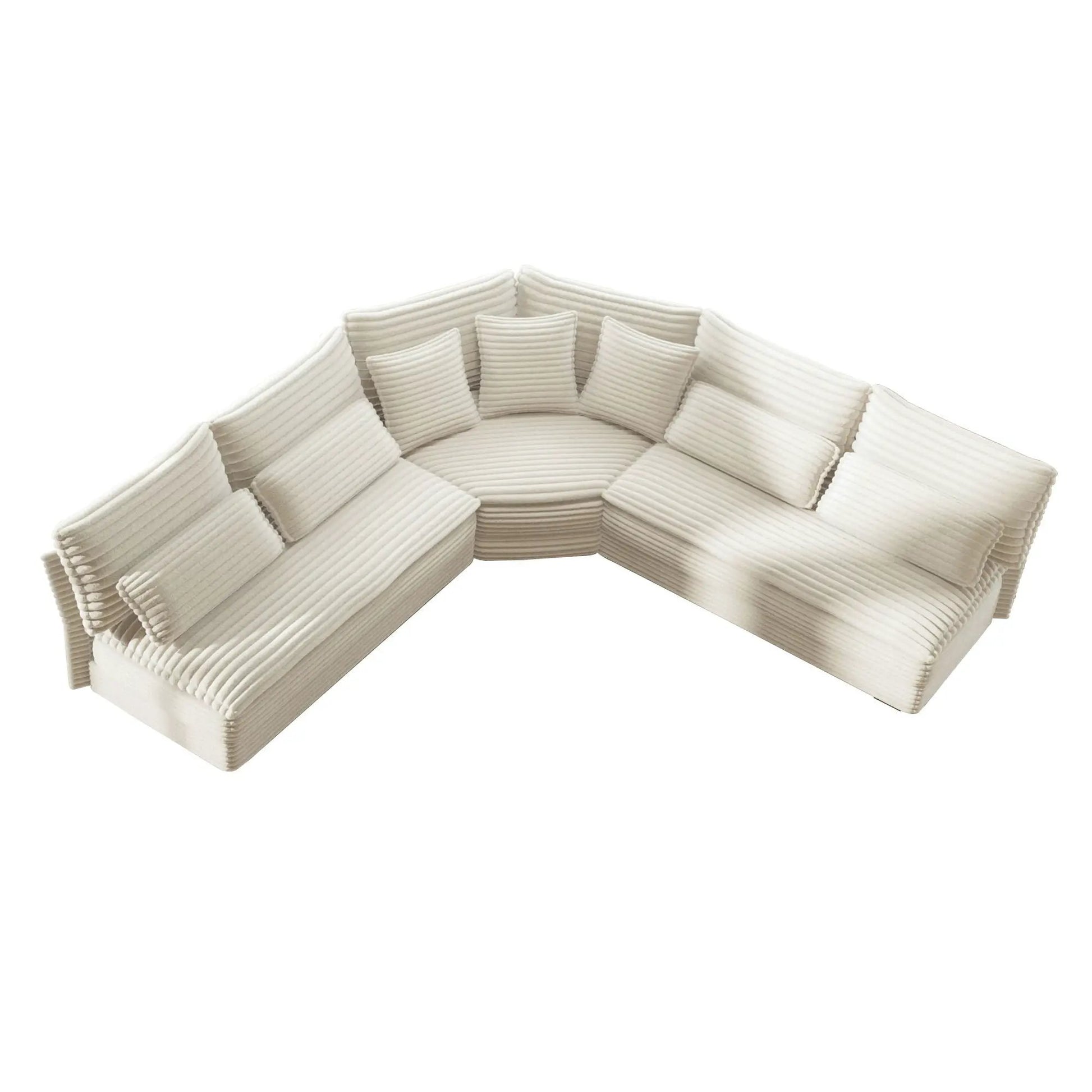 5-Seater L-shaped sectional sofa with curved corner in cream ribbed fabric, 7 pillows Unique Piece Furniture on Tampa Home & Garden Store