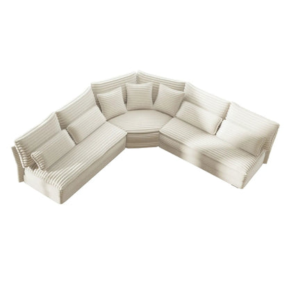 5-Seater L-shaped sectional sofa with curved corner in cream ribbed fabric, 7 pillows Unique Piece Furniture on Tampa Home & Garden Store