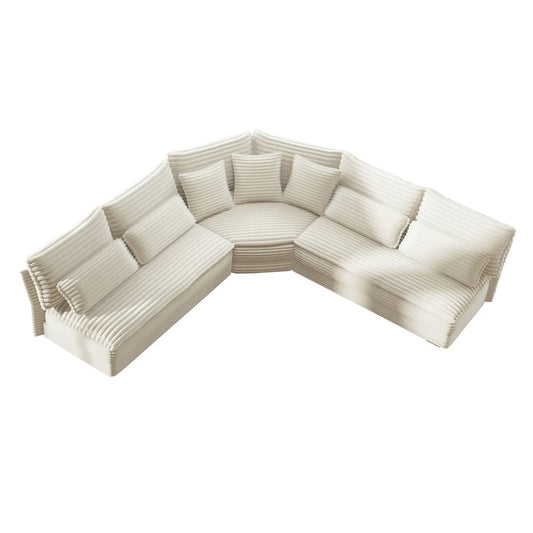 5-Seater L-shaped sectional sofa with curved corner in cream ribbed fabric, 7 pillows Unique Piece Furniture on Tampa Home & Garden Store