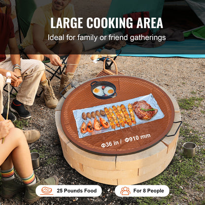 X-Marks Fire Pit Grill Grate 36 Inch on round brick fire pit with skewers and grilled foods on Tampa Home & Garden Store
