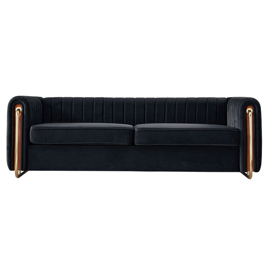 Contemporary sofa couch black velvet upholstery with gold metal frame by HouseOfZazla on Tampa Home & Garden Store