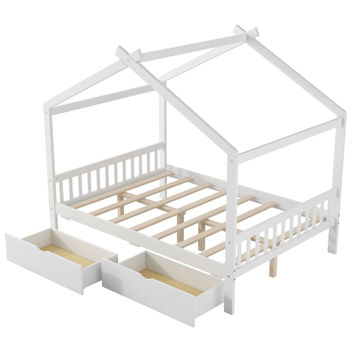 House Style Platform Bed with headboard/footboard, roof design, white finish, 2 drawers on Tampa Home & Garden Store
