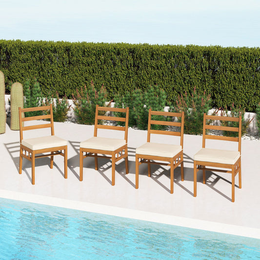 Outdoor Wooden Dining Chair Set of 4 with Padded Seat Cushions-White - Tampa Home & Garden Store