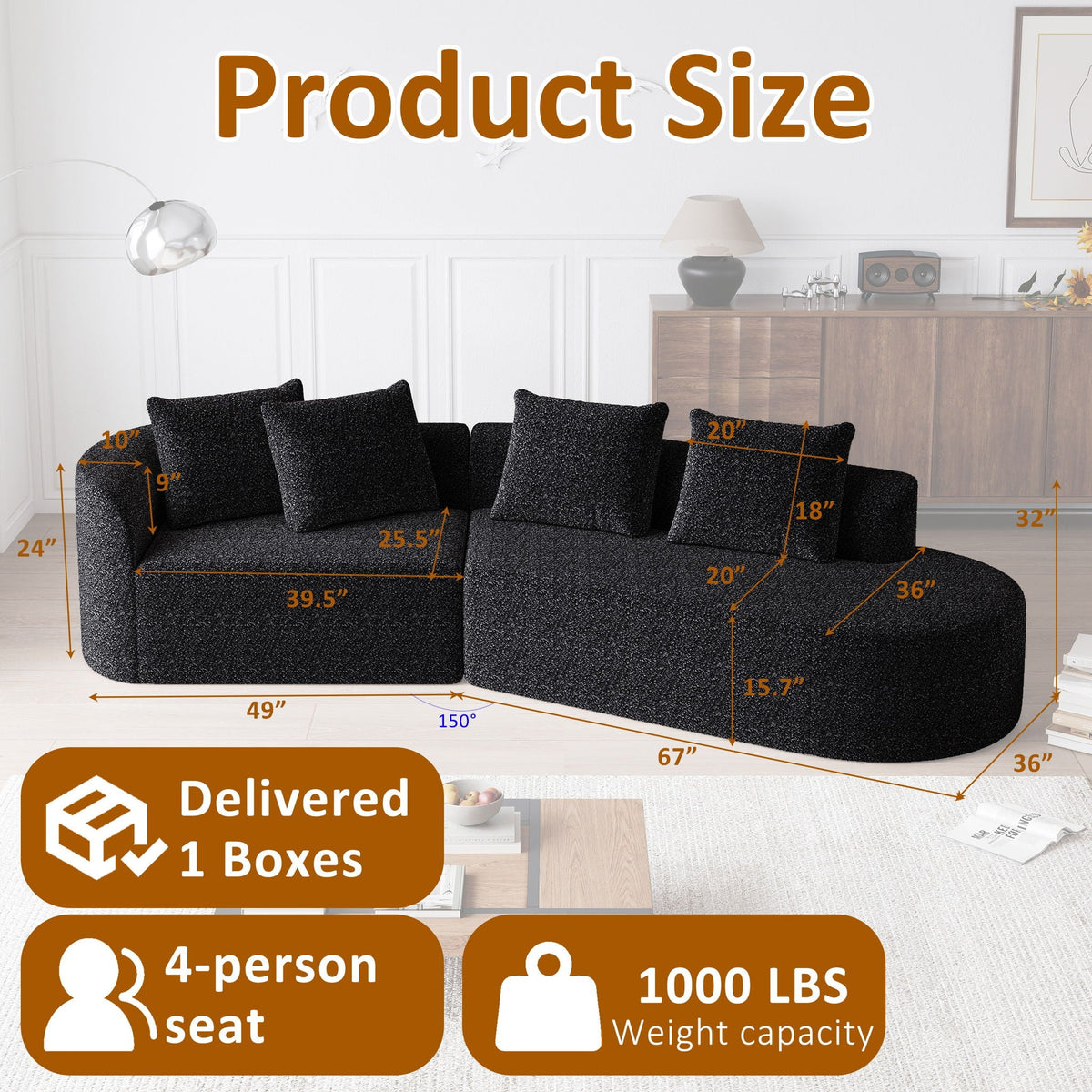 Chenille Sectional Sofa and Soft Throw Pillows