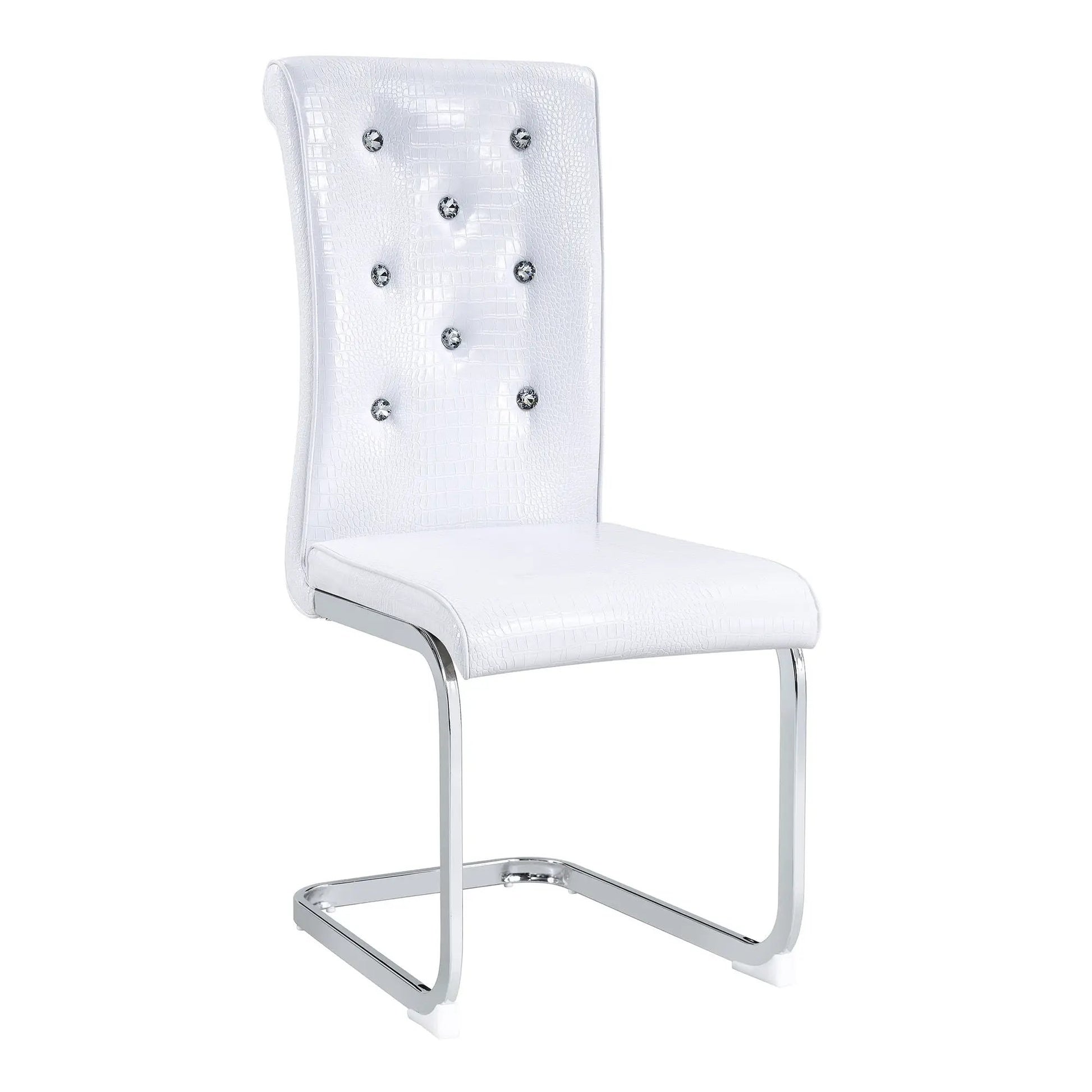 Elegant Upholstered Dining Chair crocodile-embossed leather with crystal studs on chrome base on Tampa Home & Garden Store