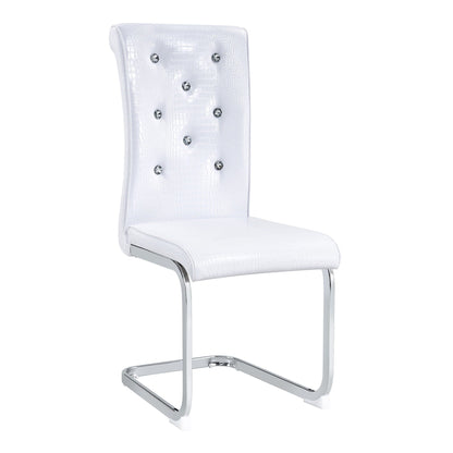 Elegant Upholstered Dining Chair white crocodile-embossed with crystal buttons and chrome legs on Tampa Home & Garden Store