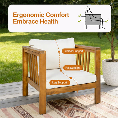 Set of 2 Acacia Wood Club Chairs for Outdoor Use