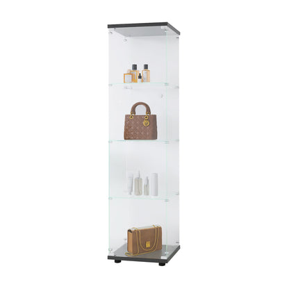 4 glass display cabinets with door shelves, floor standing antique bookshelf, 64.7 "* 16.7" * 14.3 ", black - Tampa Home & Garden Store