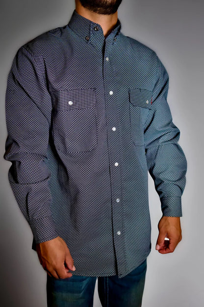 FR Pearl Snap Work Shirt Shadow Black by Static FR, long-sleeve work shirt with pearl snaps on Tampa Home & Garden Store