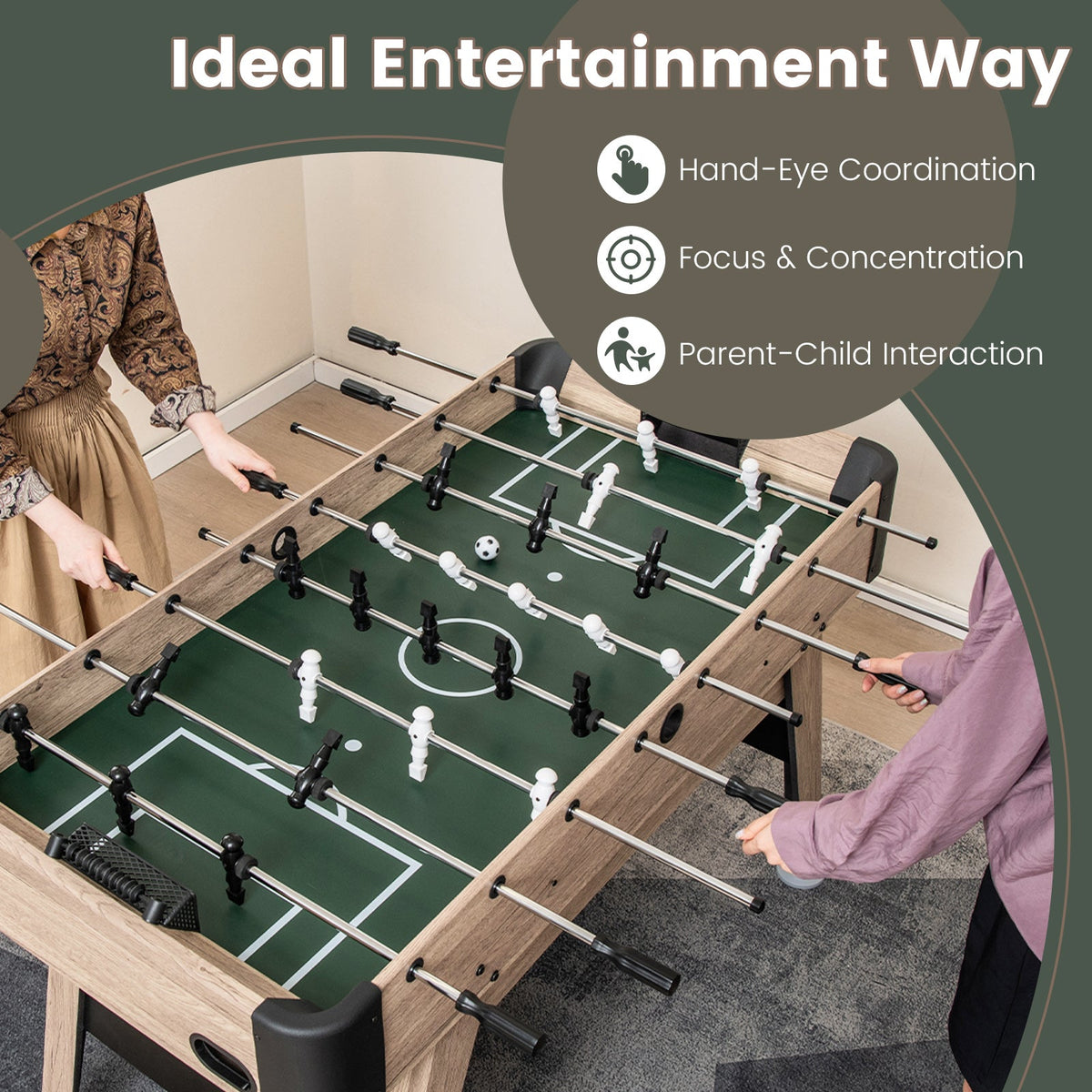54-Inch Foosball Table with 26 players, natural wood, green field on Tampa Home & Garden Store