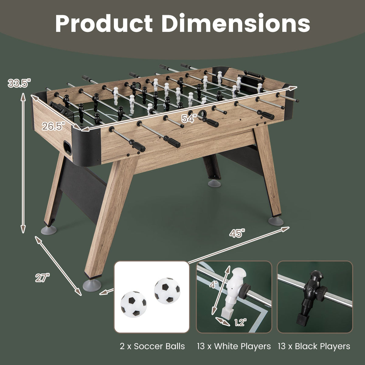 54 Inch Foosball Table natural wood finish with 2 balls and 26 players DirectDeals on Tampa Home & Garden Store
