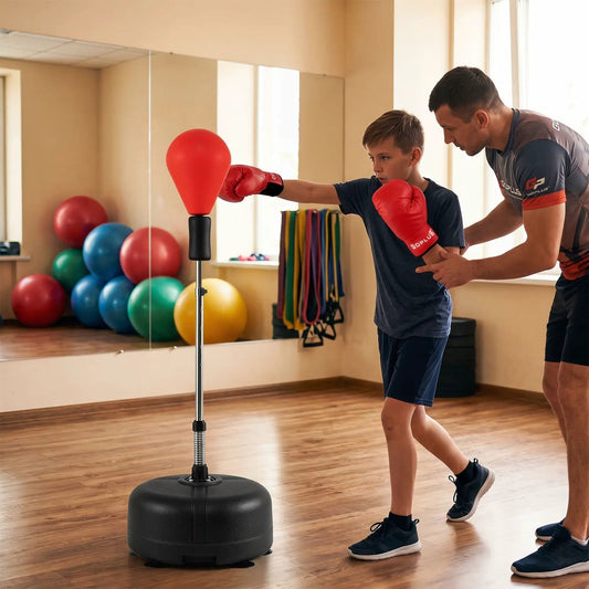 Height adjustable punching bag stand with red punching bag by DirectDeals on Tampa Home & Garden Store
