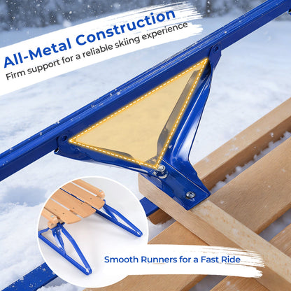 54-Inch Wood Snow Sled with Metal Runners and Steering Bar, blue frame by DirectDeals Snow Racer on Tampa Home & Garden Store