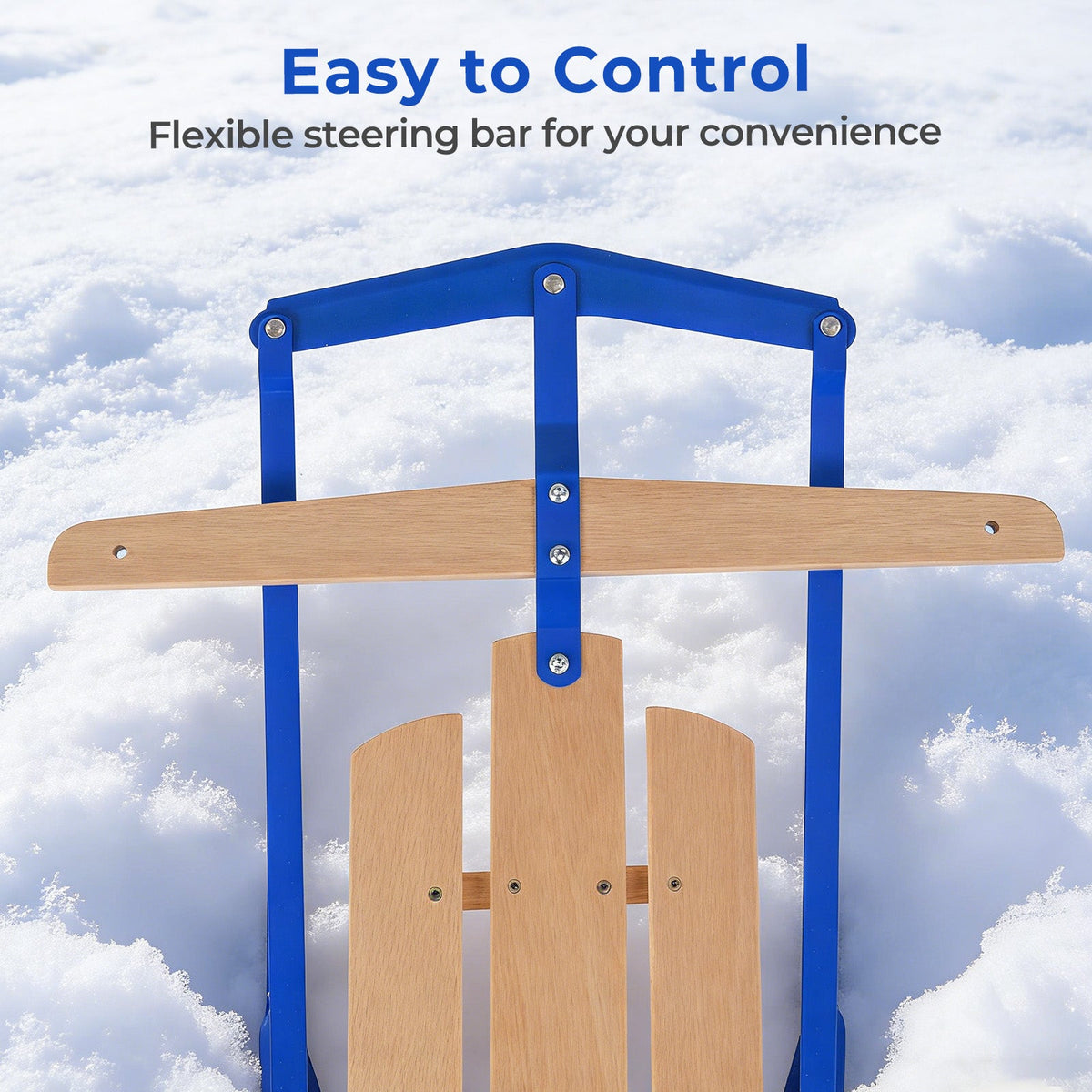 54 Inch wood snow sled with blue frame metal runners steering bar DirectDeals Snow Racers on Tampa Home & Garden Store