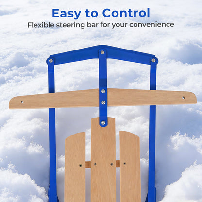 54 Inch wood snow sled with blue frame metal runners steering bar DirectDeals Snow Racers on Tampa Home & Garden Store