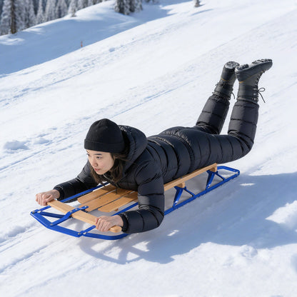 54 inch wood snow sled with metal runners and steering bar on blue frame DirectDeals snow racer on Tampa Home & Garden Store