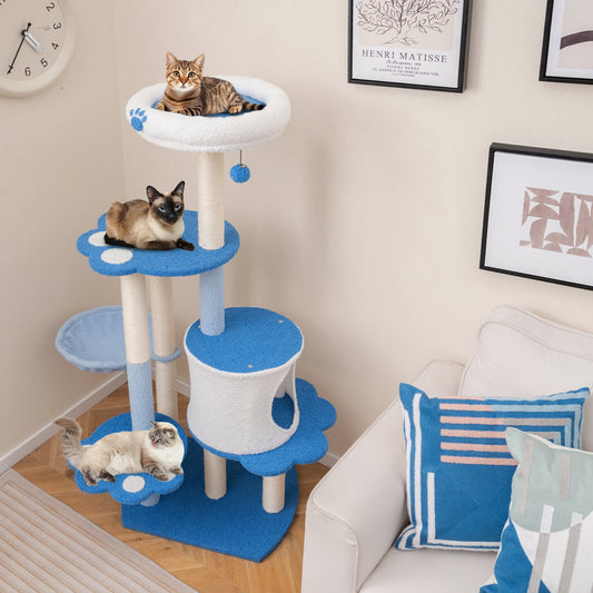 54 Inches Tall Modern Cat Tree Tower for Indoor Cats-Blue - Tampa Home & Garden Store