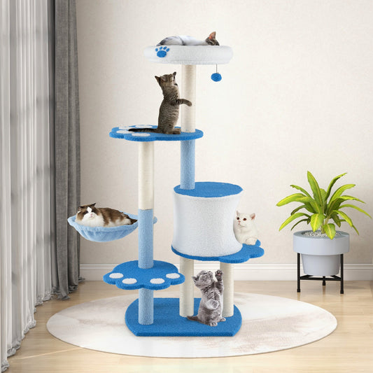 54 Inches Tall Modern Cat Tree Tower for Indoor Cats-Blue - Tampa Home & Garden Store