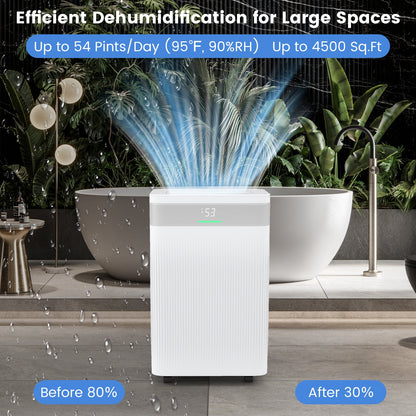 54 Pints Dehumidifier for Home 4500 Sq.Ft Dehumidifier-White - Tampa Home & Garden Store