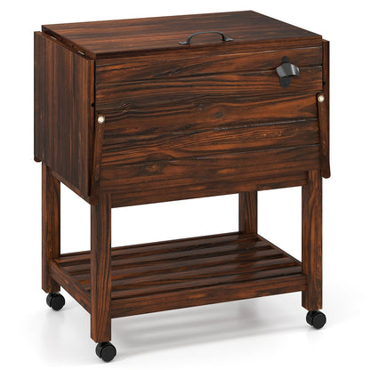 GemGear 54 Quart Wooden Cooler Cart for Patio with Shelves, brown finish, on casters on Tampa Home & Garden Store