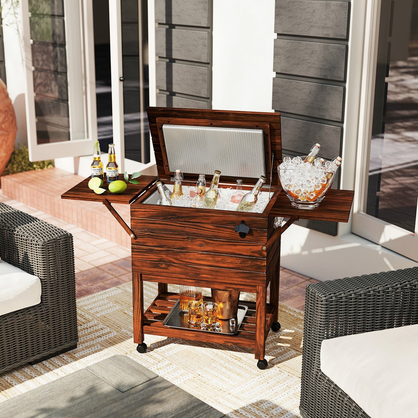 GemGear 54 Quart wooden cooler cart for patio with brown finish and rolling wheels ice chest on Tampa Home & Garden Store