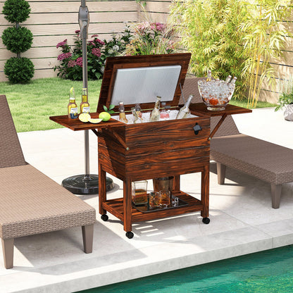 54 Quart Wooden Cooler Cart for Patio by GemGear with brown finish, rolling ice chest and side shelves on Tampa Home & Garden Store