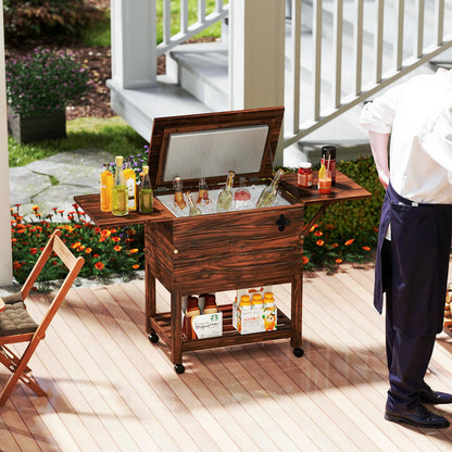 GemGear 54 Quart Wooden Cooler Cart for Patio, brown rolling ice chest with shelves on Tampa Home & Garden Store