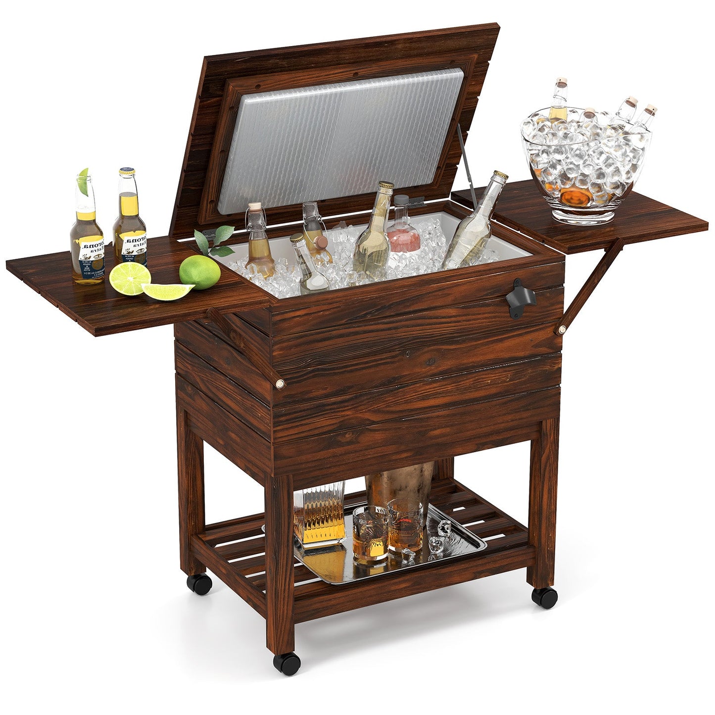 GemGear 54-qt wooden cooler cart with shelves in brown finish, rolling ice chest on Tampa Home & Garden Store