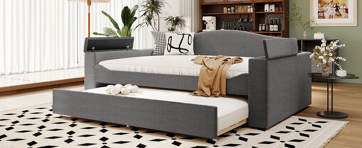 Upholstered Daybed with Storage Armrests and Trundle, integrated audio, HouseOfZazla on Tampa Home & Garden Store