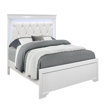 Shaker Bed with LED Lighting and Tufted Headboard